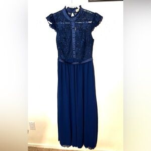 Kate Karin Elegant Navy Blue Lace and Chiffon Dress size Small. EUC.